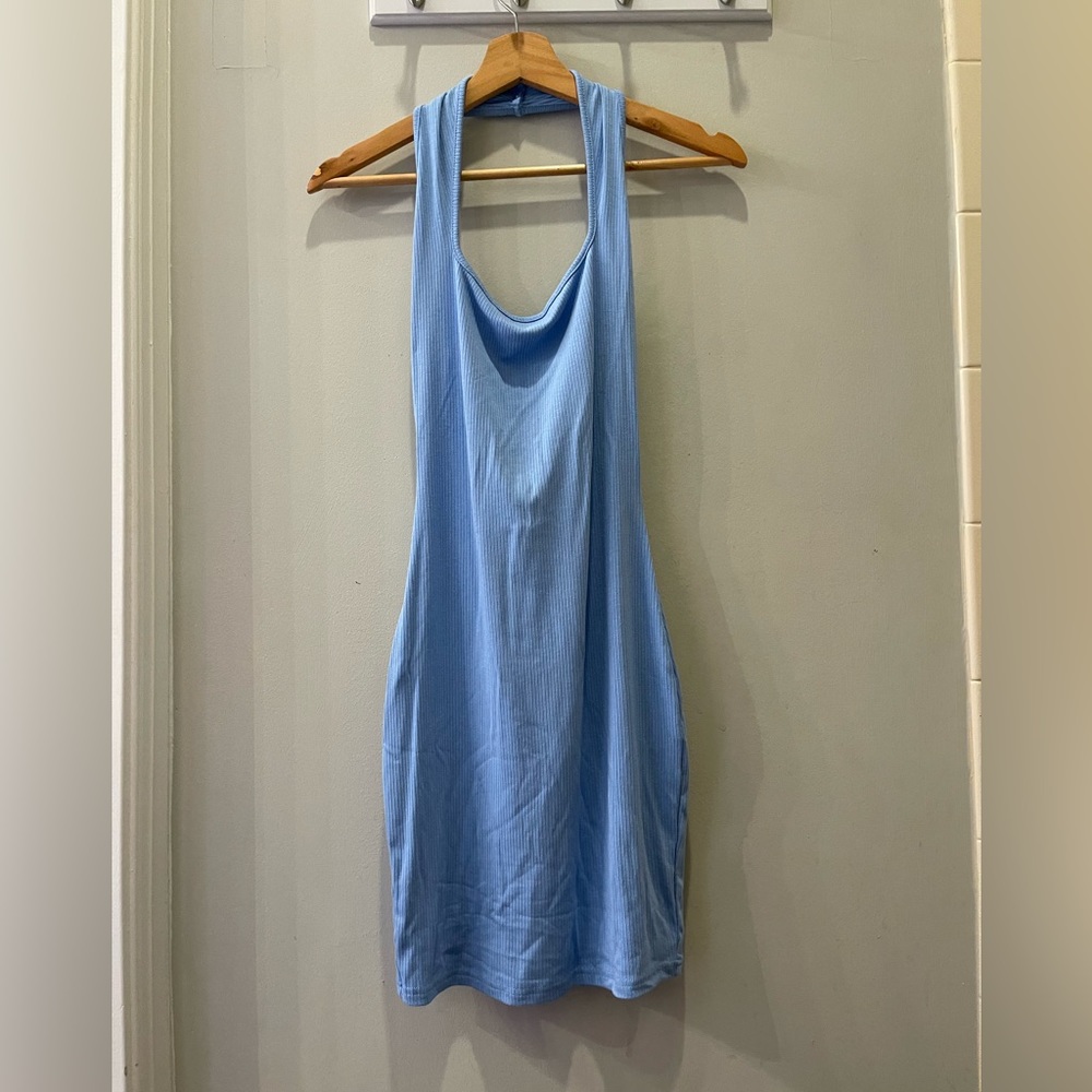 Blue shein halter top dress ribbed